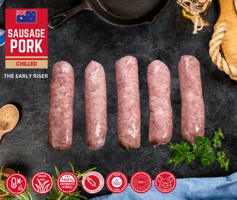 FRESH - Pure Pork Breakfast Early Riser Sausage, Approx 500g Pack (being hand-made on 10/11)