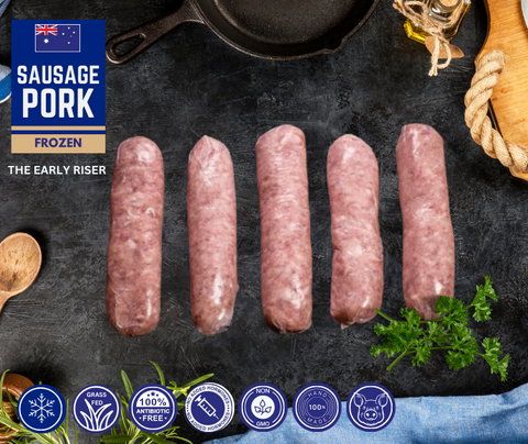 FROZEN - Pure Pork Breakfast Early Riser Sausage, Approx 500g Pack