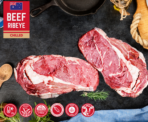 CHILLED: Premium Rib Eye Steaks (Scotch Fillet), 2 x 300gm