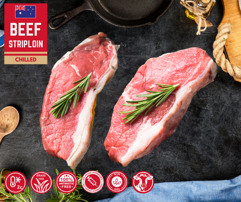 CHILLED: Premium Striploin Steaks (Sirloin), 2 x 400gm