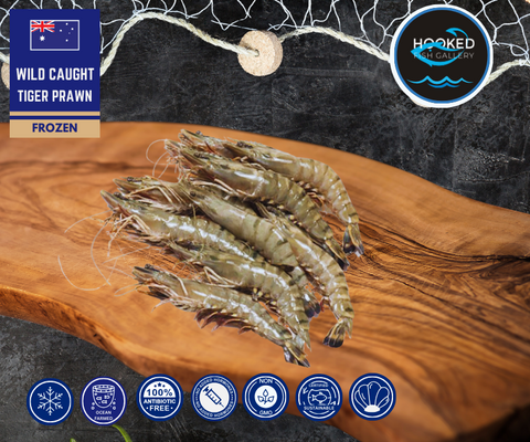 FROZEN - Wild Caught Tiger Raw Prawns, 500g