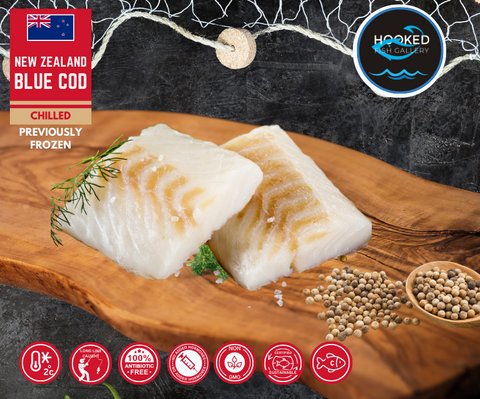 CHILLED(previously snap frozen) - NZ Blue Cod 2 x 225g to 250g each fillet