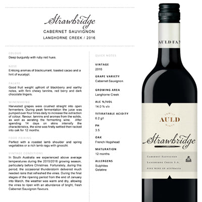 Auld Family Wines, Strawbridge Cabernet Sauvignon 2016 x 12 bottles ...